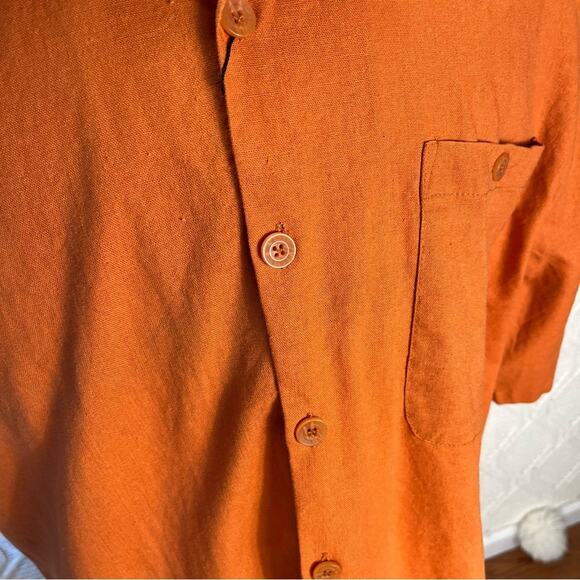 NWT TRUST | Orange Casual Button Down Linen Blend Short Sleeve Shirt | Tops - Picture 2 of 8